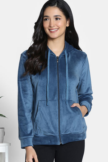 Buy Zivame Knit Poly Velour Jacket - Reflecting Pond at Rs.832